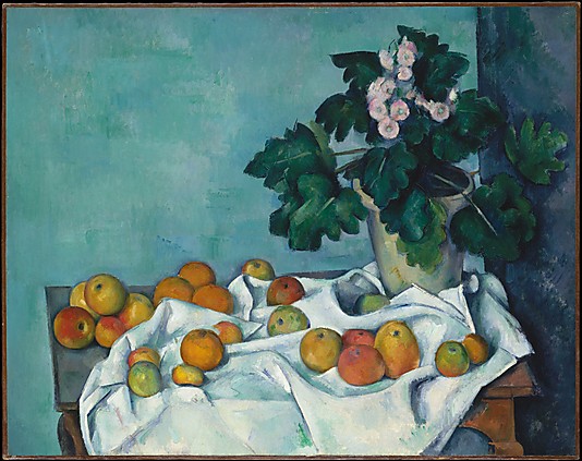 Cezanne. Still life with apples and a pot of primroses - ca. 1890